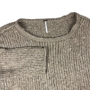 Free People Sweater Womens XS Brown Tan Chunky Knit Relaxed Crew Neck 3/4 Sleeve